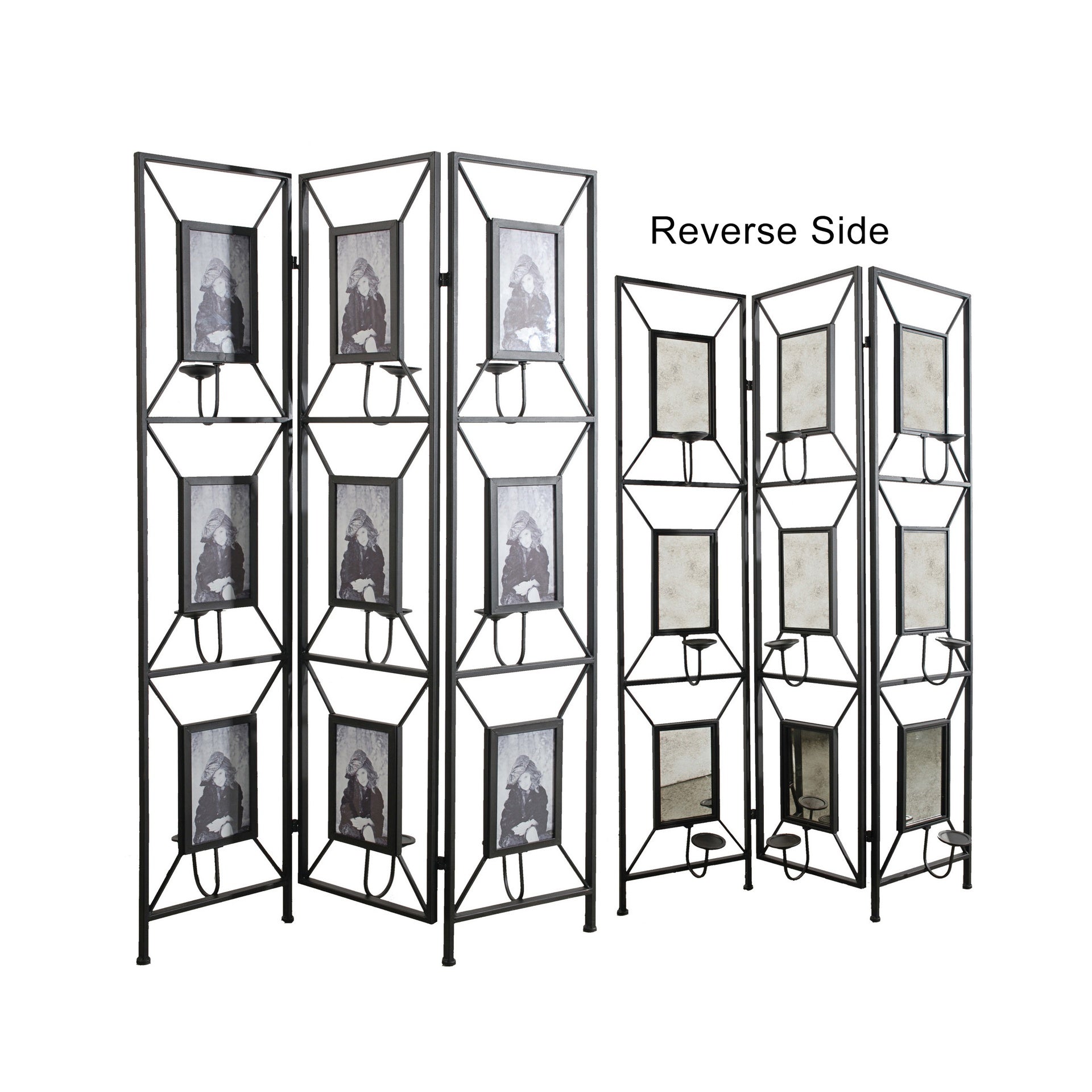 47x71" Room Photo Frames Screen Divider Screens, 3 Panel Decorative Screen with Photo Frames, Antique Mirror, Candle Stick