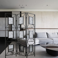 47x71" Room Photo Frames Screen Divider Screens, 3 Panel Decorative Screen with Photo Frames, Antique Mirror, Candle Stick