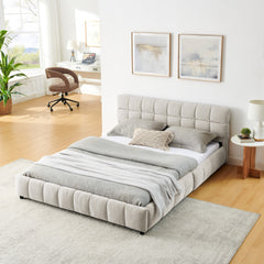 Queen Size Upholstered Bed ,comfortable upholstered bed frame, Chenille fabric, with headboard and solid bed frame. With drawer for storage.-Beige(88.5''*68.5''*31'')