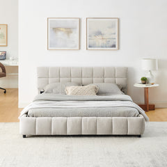 Queen Size Upholstered Bed ,comfortable upholstered bed frame, Chenille fabric, with headboard and solid bed frame. With drawer for storage.-Beige(88.5''*68.5''*31'')