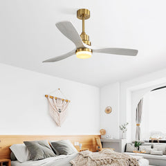 52 Inch Ceiling Fan With Dimmable Led Light 3 Solid Wood Blades Remote Control Reversible DC Motor For Living Room