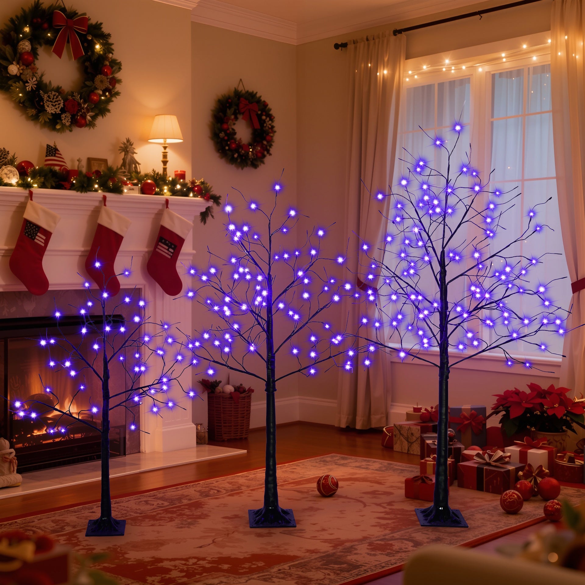3 Pac Christmas Tree with Purple Lights, 4FT 5FT and 6FT, Lighted Black Tree for Christmas Decoration