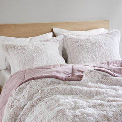 3 PCS King/Cal King Shaggy Faux Fur Comforter Mini Set Pink/White