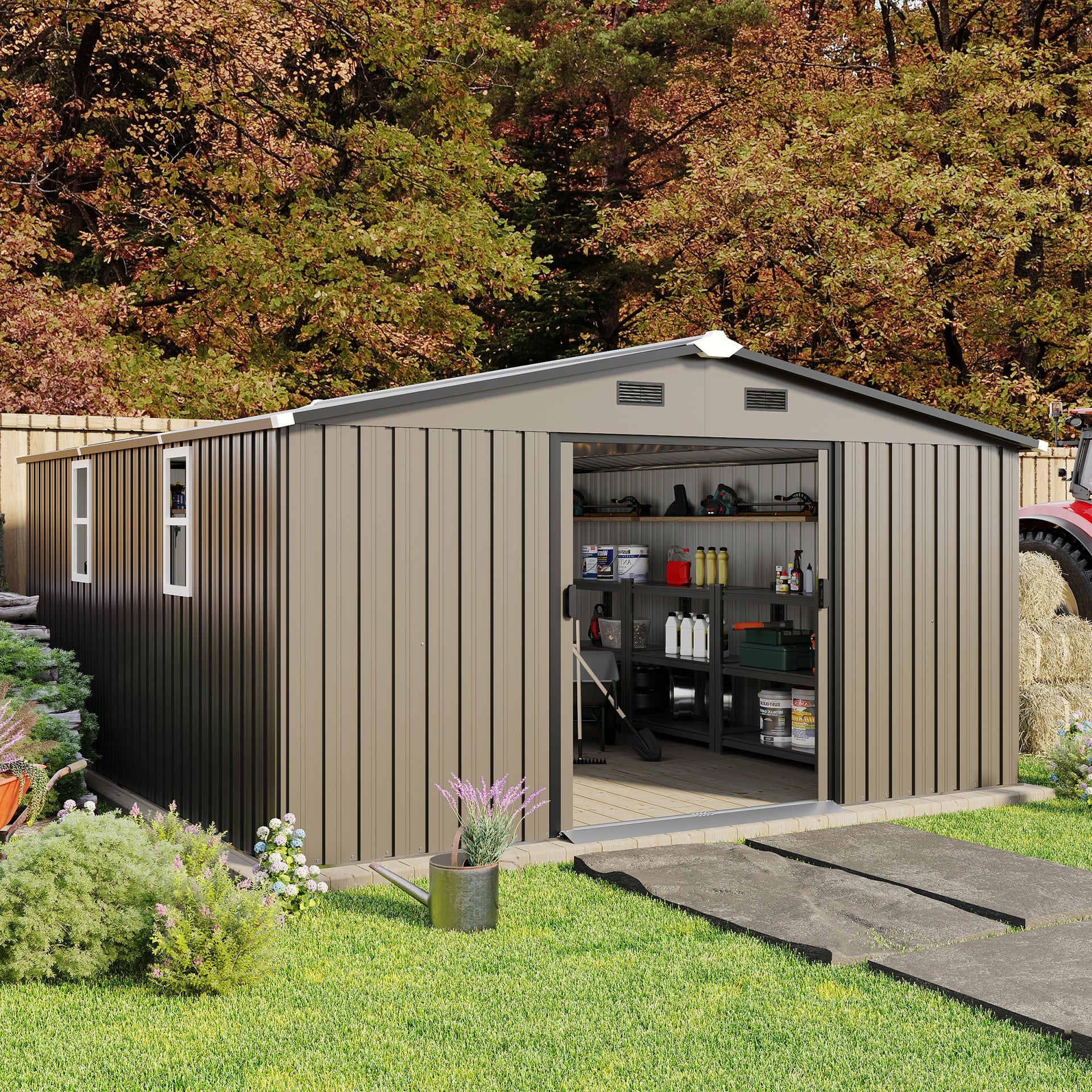 Campcraft 10*12ft  0.25mm color steel plate, surface protective film, Two daylight Windows, A practical and thoughtful gift,two colors can be freely selected storage sheds