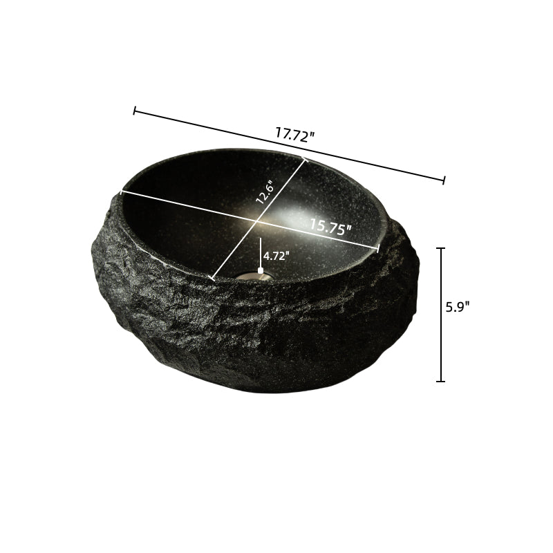 Luna 18'' Bathroom Sink, Irregular Oval Resin Vessel Basin with Stone Pattern, Artistic Style Sink, NO Faucet, Dark Gray