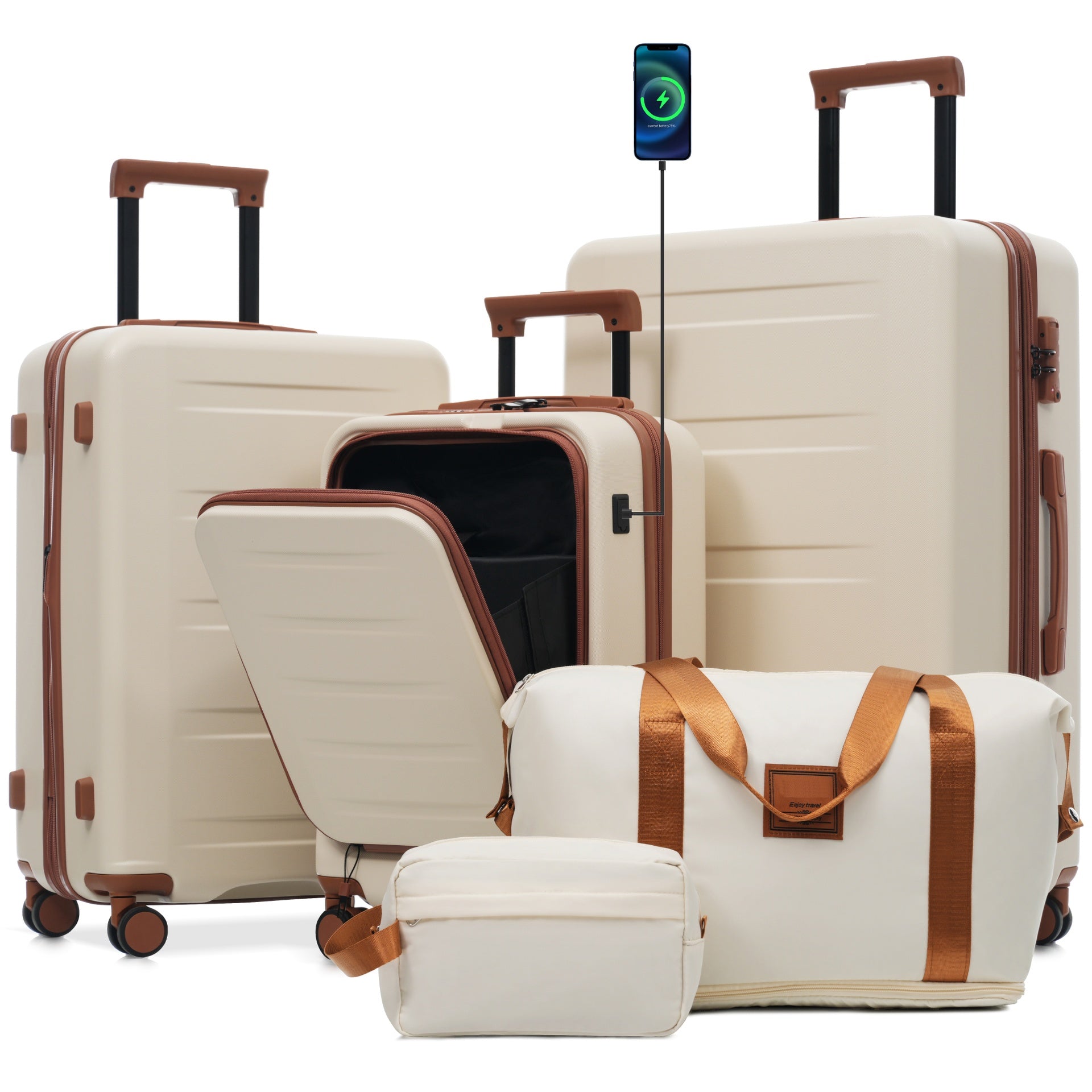 Luggage Sets 5 Piece with Front Opening, Hardside Expandable Carry On Suitcase Set with Double Spinner Wheel, Lightweight Travel Luggage with USB Port,TSA Locks(20"24"28")