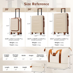 Luggage Sets 5 Piece with Front Opening, Hardside Expandable Carry On Suitcase Set with Double Spinner Wheel, Lightweight Travel Luggage with USB Port,TSA Locks(20"24"28")
