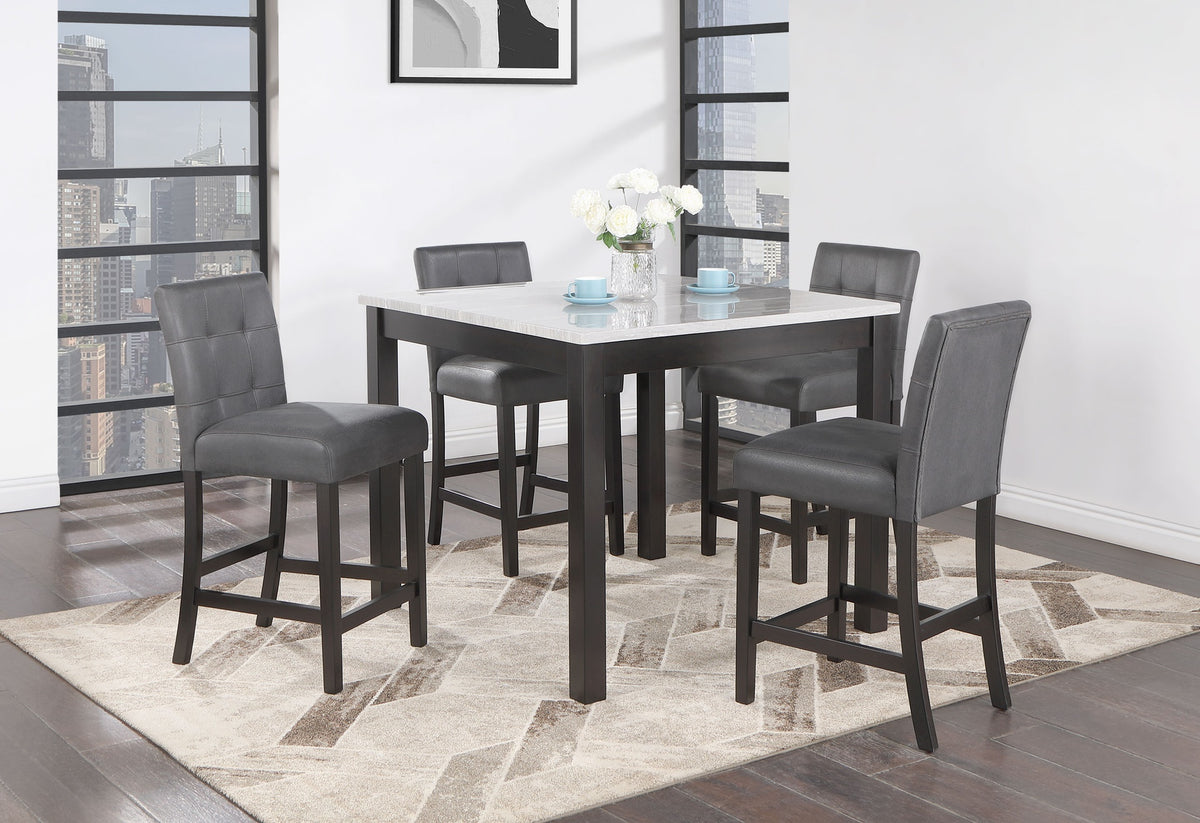 LEON BAR TABLE AND 4 BAR STOOLS