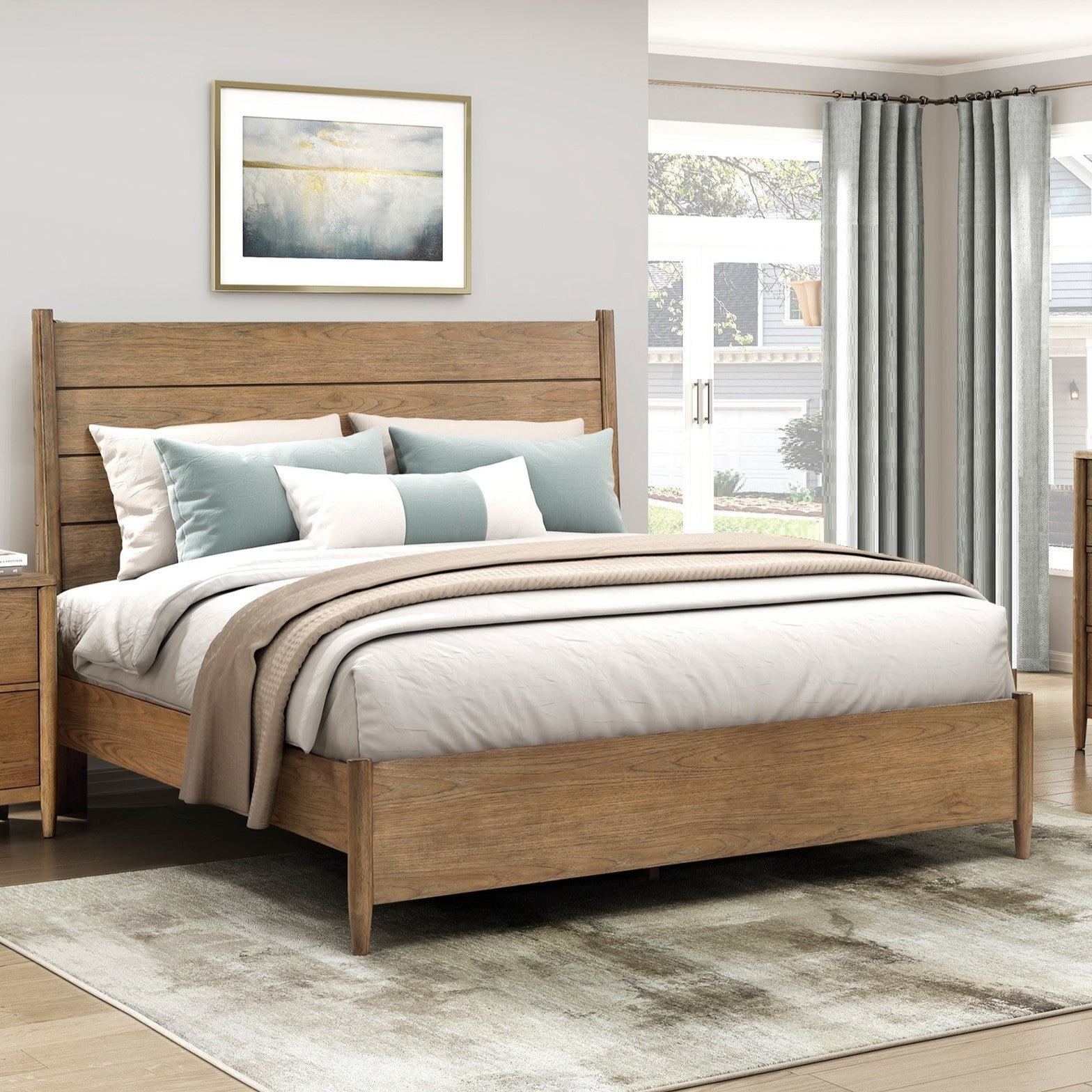 Modern Transitional Queen Platform Bed with Removable Upholstery Cushion Brown Finish Durable Bedroom Furniture 1pc
