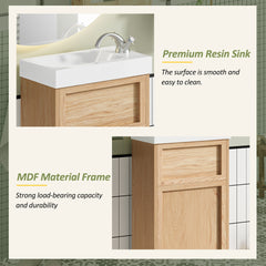 15.75" Bathroom Vanity with Reversible Resin Sink, MDF Cabinet with Adjustable Shelf and Push-to-Open Door, Wood Grain Melamine Finish, Reversible Door, Rustic Style for Small Spaces