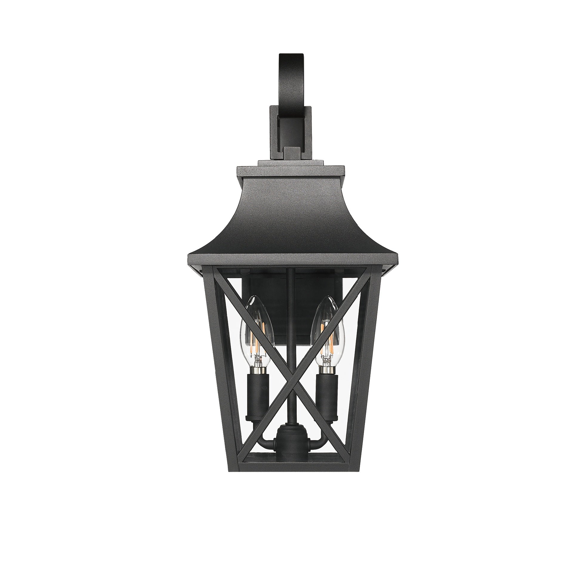 Black Outdoor Wall Lantern 2-Light, Large Outside Modern Wall Sconce Light Fixture, Industrial Porch Light Wall Mount with Glass, Waterproof Farmhouse Exterior Lamp Lighting (2 Pack)