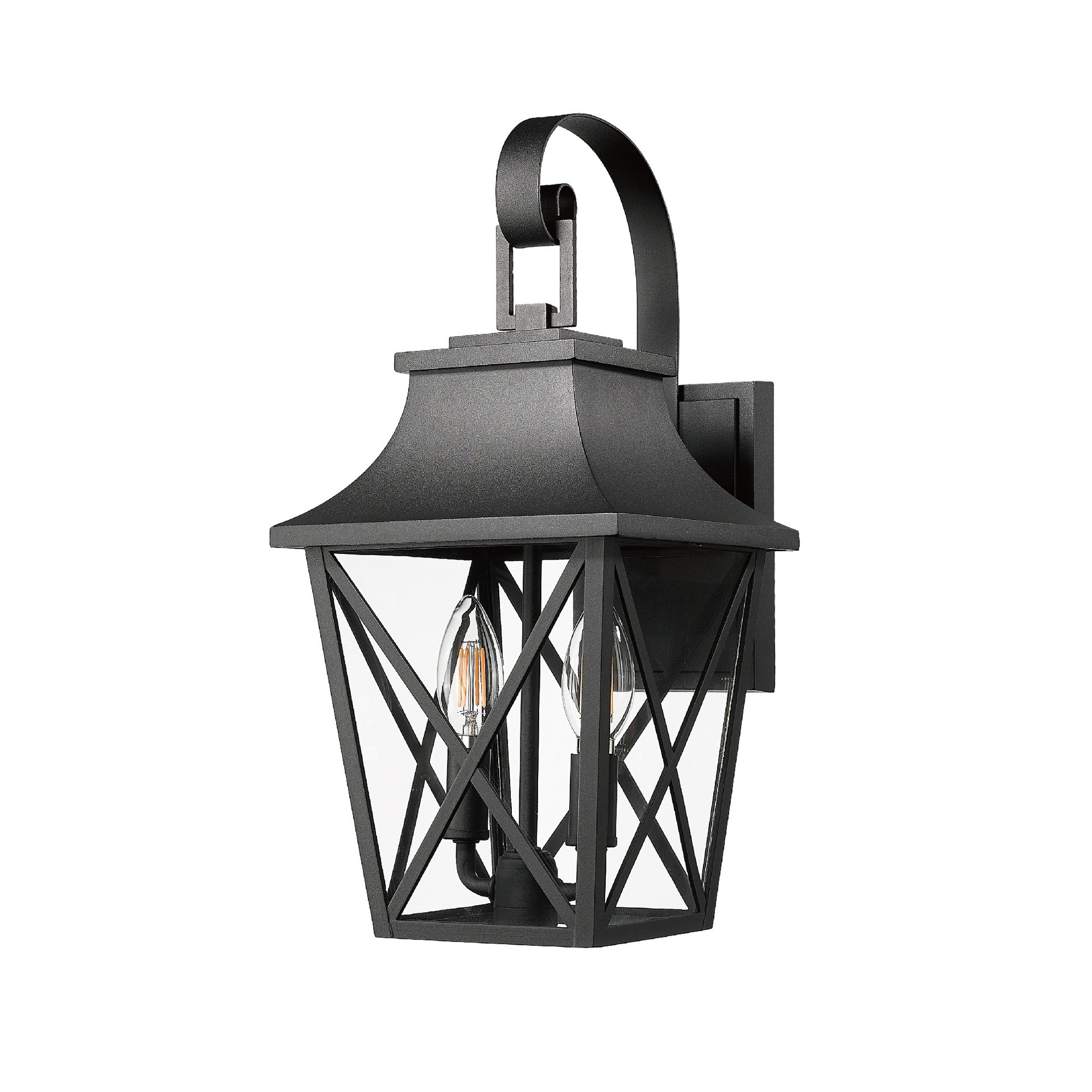 Black Outdoor Wall Lantern 2-Light, Large Outside Modern Wall Sconce Light Fixture, Industrial Porch Light Wall Mount with Glass, Waterproof Farmhouse Exterior Lamp Lighting (2 Pack)