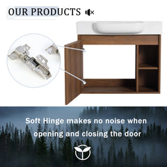 28'' Wall-Mounted Bathroom Vanity with White Ceramic Sink & Soft-Close Door, KD-Packing