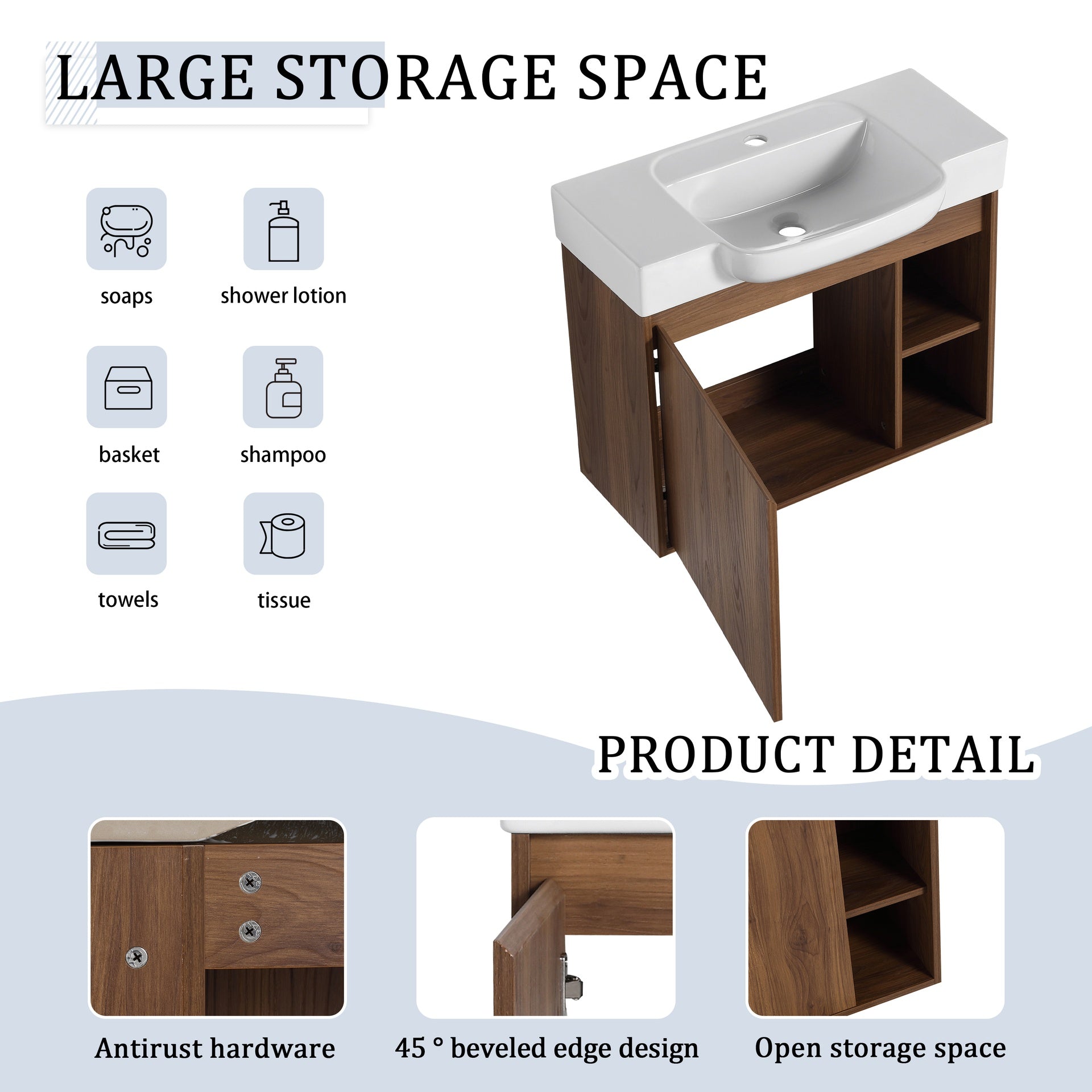 28'' Wall-Mounted Bathroom Vanity with White Ceramic Sink & Soft-Close Door, KD-Packing