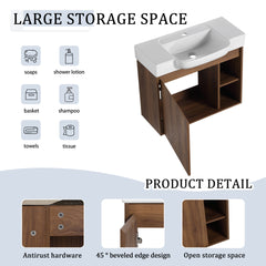 28'' Wall-Mounted Bathroom Vanity with White Ceramic Sink & Soft-Close Door, KD-Packing