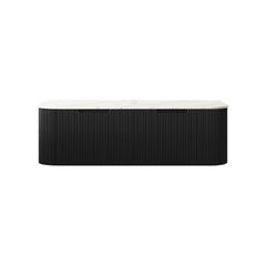 DINA 48'' Wall Mounted Cabinet, with Carrara White Sintered Stone Countertop and Two Drawers, NO Basin, NO Faucet, Black Color