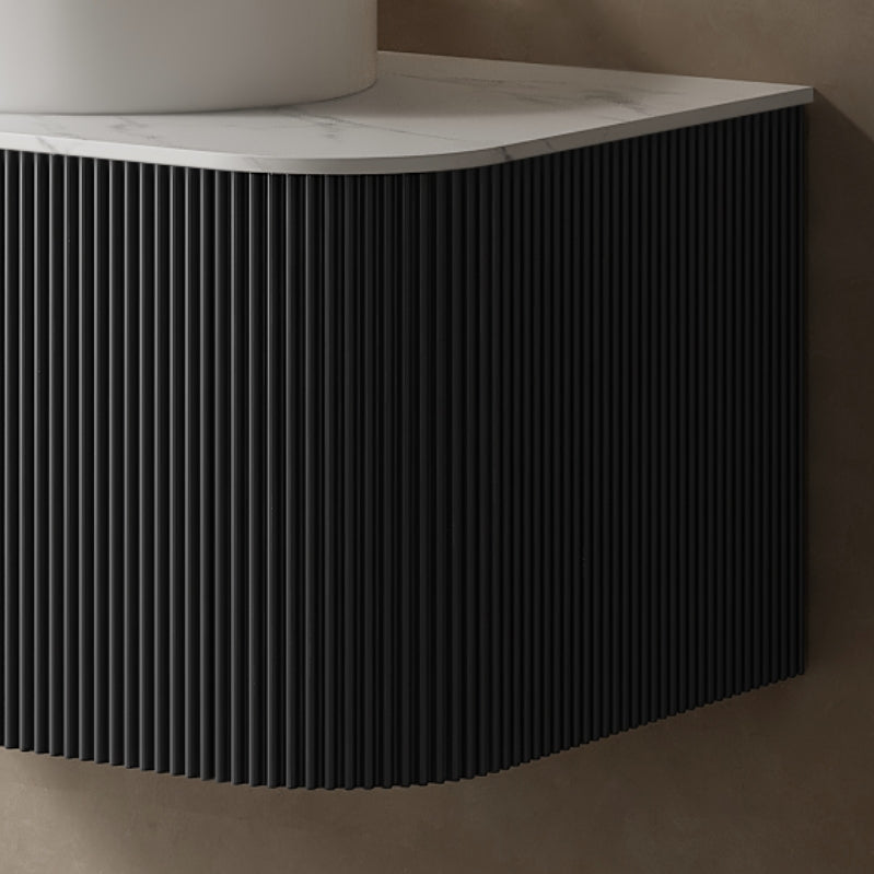 DINA 48'' Wall Mounted Cabinet, with Carrara White Sintered Stone Countertop and Two Drawers, NO Basin, NO Faucet, Black Color