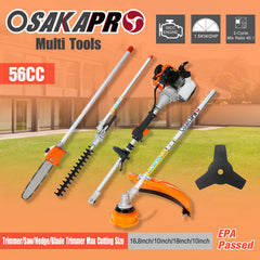 8 in 1 Multi-Functional Trimming Tool, 56CC 2-Cycle Garden Tool System with Gas Pole Saw, Hedge Trimmer, Grass Trimmer, and Brush Cutter EPA Compliant