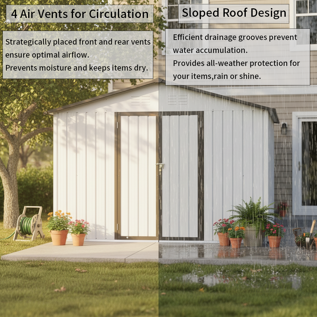 Metal garden sheds 10ftx12ft outdoor storage sheds white+Grey