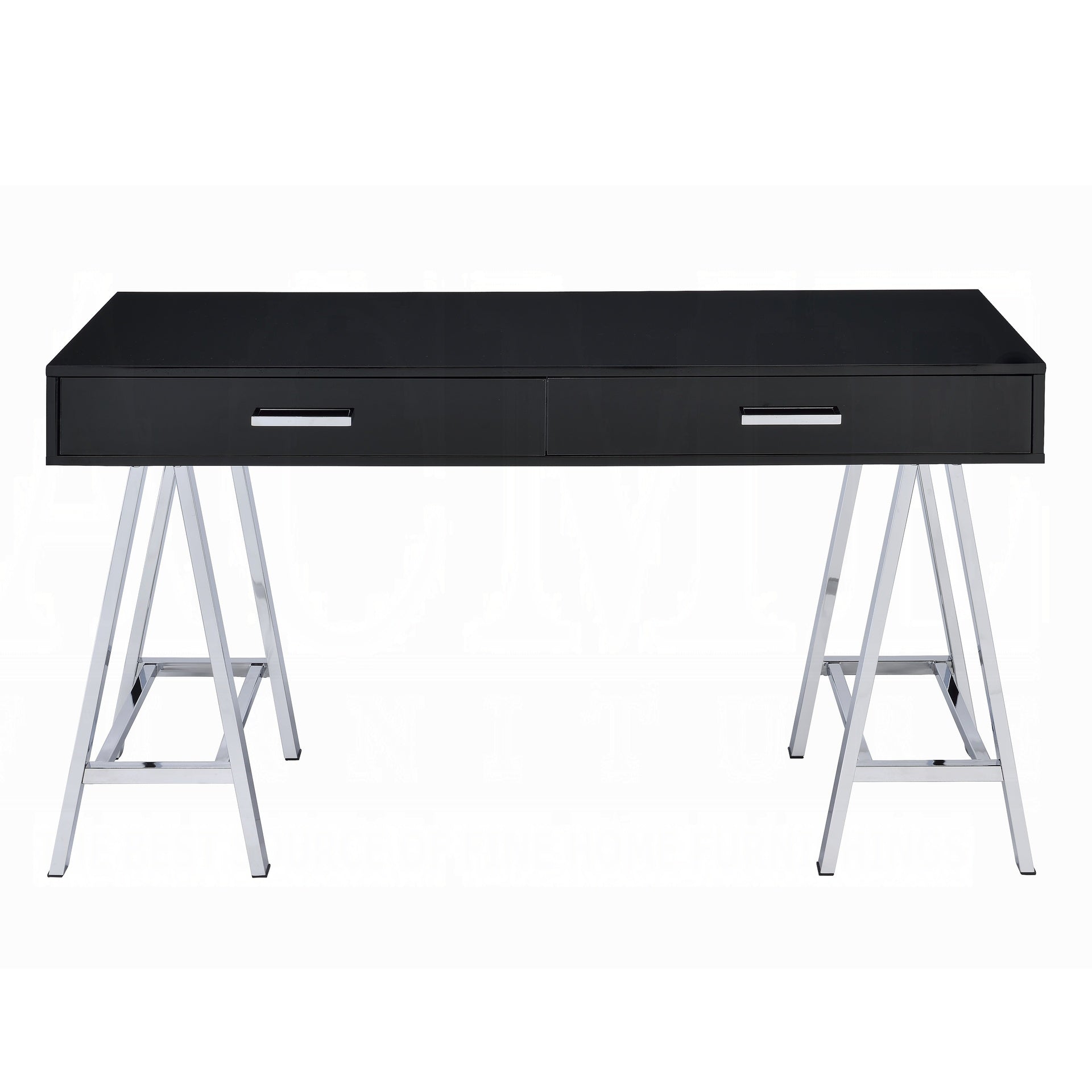 Black High Gloss and Chrome 2-Drawer Writing Desk
