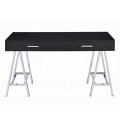 Black High Gloss and Chrome 2-Drawer Writing Desk