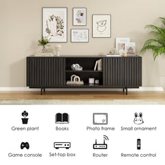 Mid Century Modern TV Stand for TVs Up to 75", Farmhouse Fluted TV Stand, Retro Wood TV Stand with Storage and Shelf, Entertainment Center with Pop-Up Doors for Living Room, Bedroom