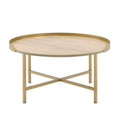 Modern Aesthetic 1pc Round Coffee Table Gold Finish Living Room Furniture, Cross Bar Metal Base