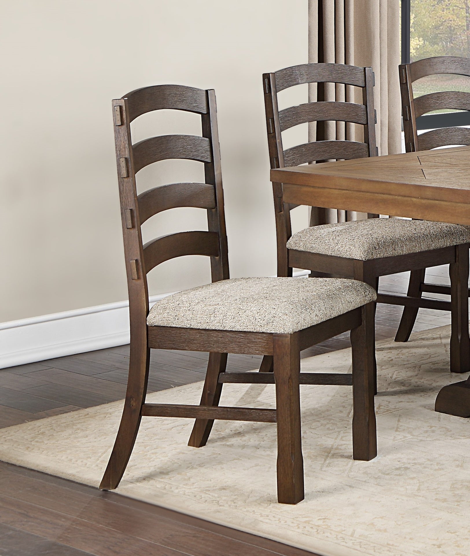 Traditional Classic Dining Side Chairs 2pc Set Rustic Brown Finish Padded Seat Cushion Gray Strong Durable Dining Furniture