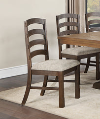 Traditional Classic Dining Side Chairs 2pc Set Rustic Brown Finish Padded Seat Cushion Gray Strong Durable Dining Furniture