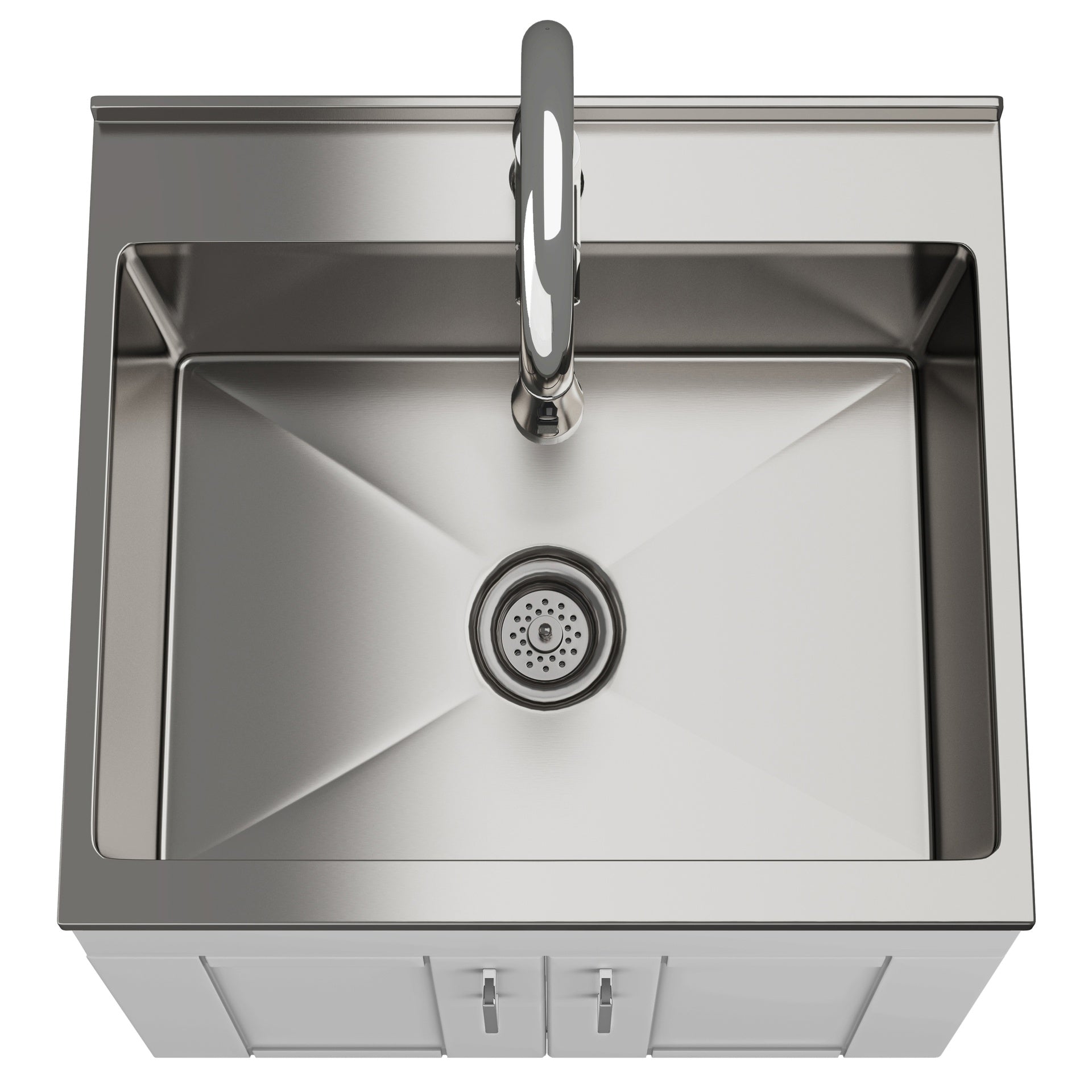 Modern Wide Shaker - 24" Laundry Cabinet with Faucet and Stainless Steel Sink - White