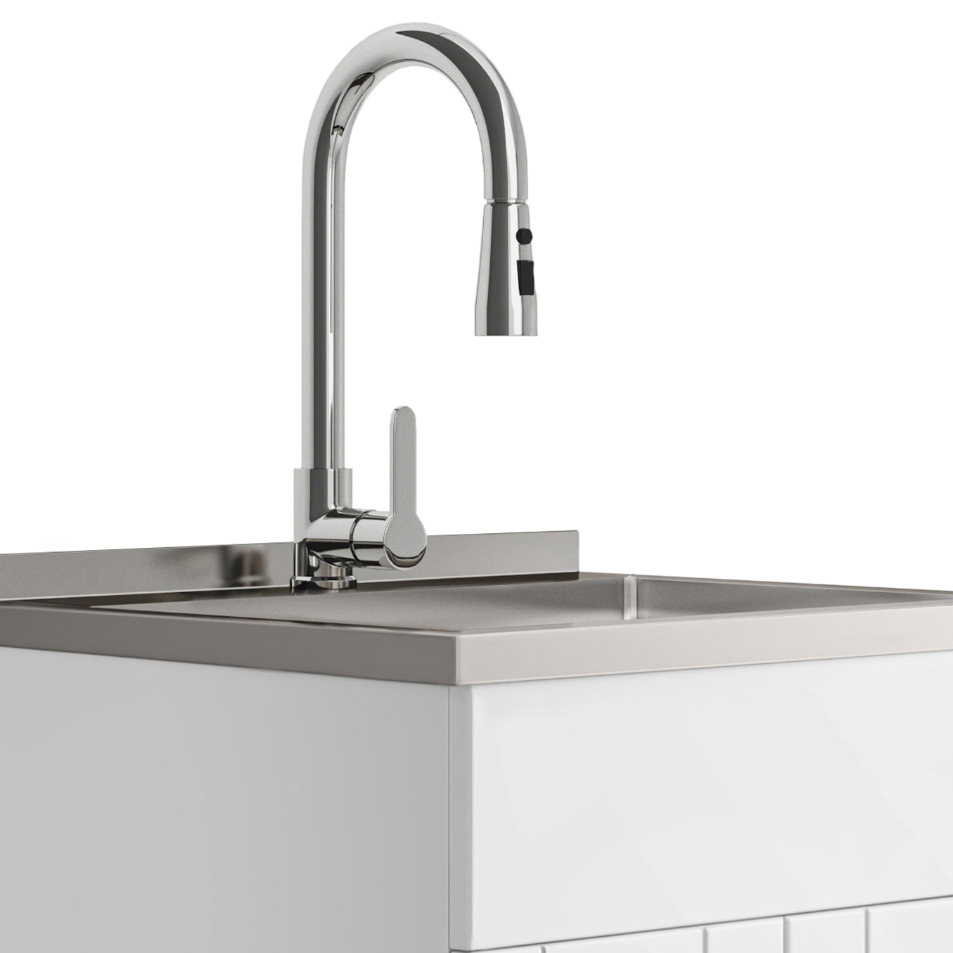 Modern Wide Shaker - 24" Laundry Cabinet with Faucet and Stainless Steel Sink - White