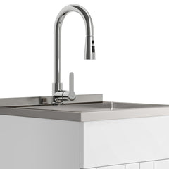 Modern Wide Shaker - 24" Laundry Cabinet with Faucet and Stainless Steel Sink - White