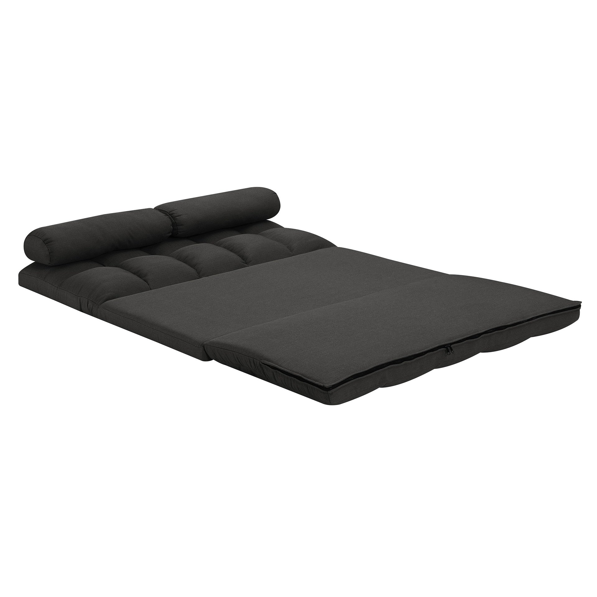 3-Fold Sofa Bed, Folding Mattress with 2 Pillows, Black - High-Density Foam Filling, Polyester Fabric