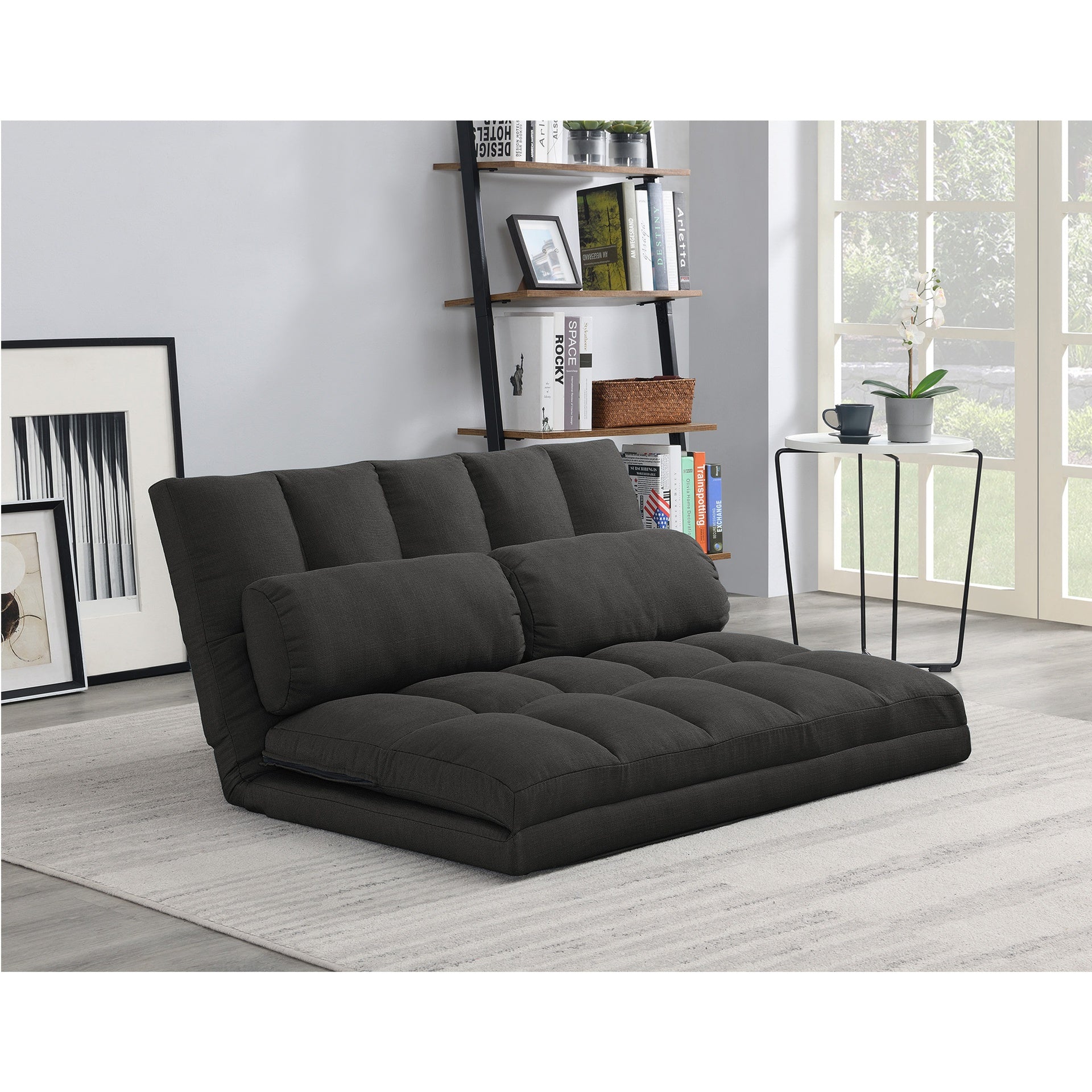 3-Fold Sofa Bed, Folding Mattress with 2 Pillows, Black - High-Density Foam Filling, Polyester Fabric