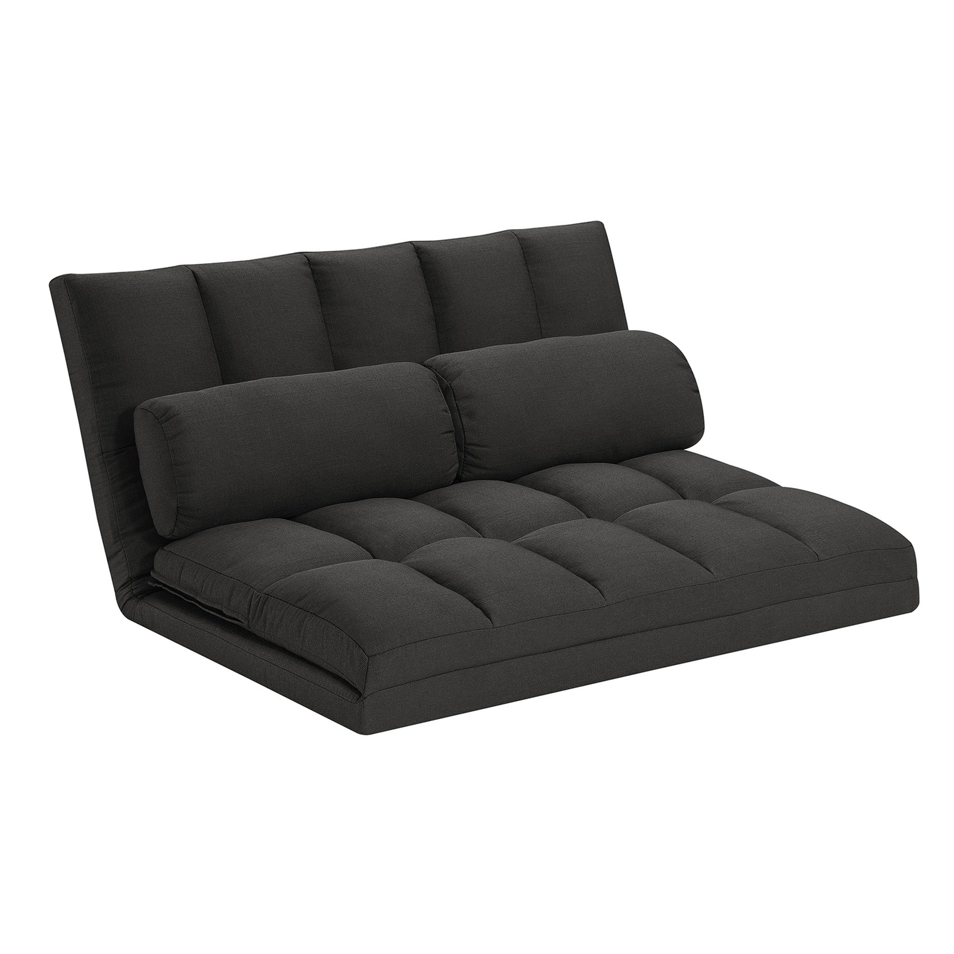 3-Fold Sofa Bed, Folding Mattress with 2 Pillows, Black - High-Density Foam Filling, Polyester Fabric
