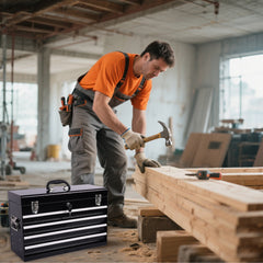 Heavy Duty Metal Tool Box, 21-inch, Portable Metal Tool Box with 4 Drawers, Small Tool Chest with EVA Liners, Ball Bearing Slide Drawers Locking & Powder Coated Finish, Multi-Function Tool Organizer