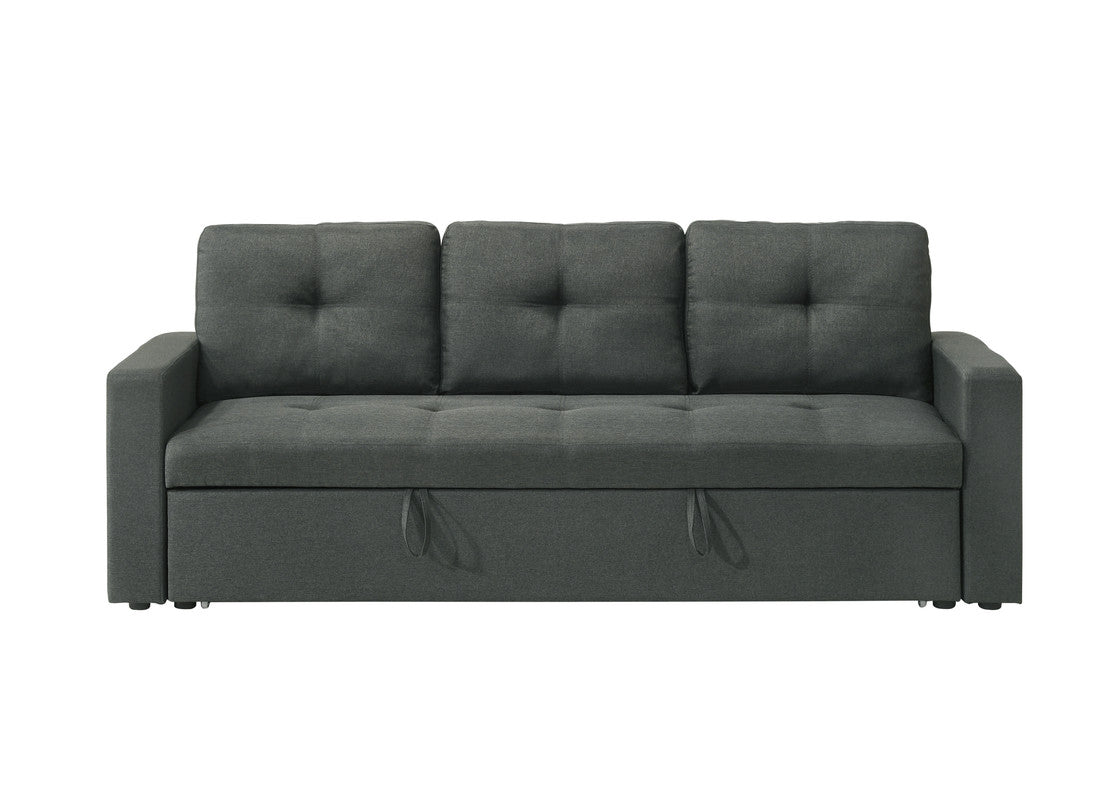 Bergamo 83.5"W Dark Gray Fabric Sleeper Sofa with Tufted Cushions