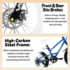 A20184 20 inch Mountain Kids Bike for Boys & Girls, Ages 6-12, 7-Speed with Front Suspension