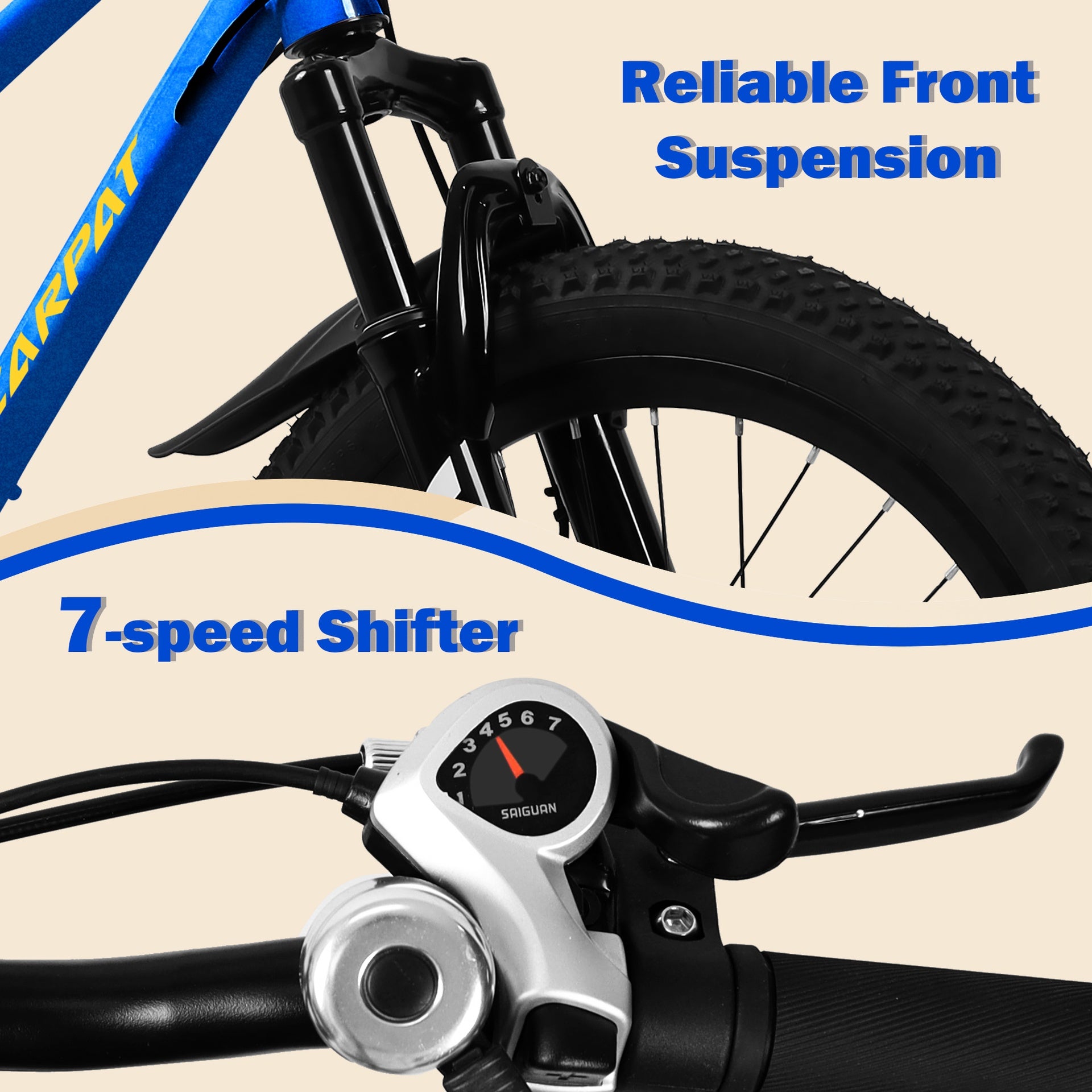 A20184 20 inch Mountain Kids Bike for Boys & Girls, Ages 6-12, 7-Speed with Front Suspension