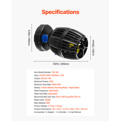 Aquarium Wave Maker with Controller 40W DC 24V Powerhead with Magnetic Base
