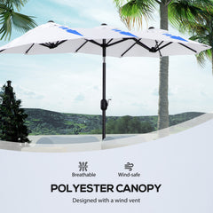Outsunny Double-sided Patio Umbrella 9.5' Large Outdoor Market Umbrella with Push Button Tilt and Crank, 3 Air Vents and 12 Ribs, for Garden, Deck, Pool, White
