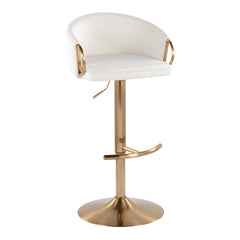 Claire Contemporary/Glam Adjustable Barstool with Swivel in Gold Metal and Cream Velvet with Rounded T Footrest by LumiSource - Set of 2