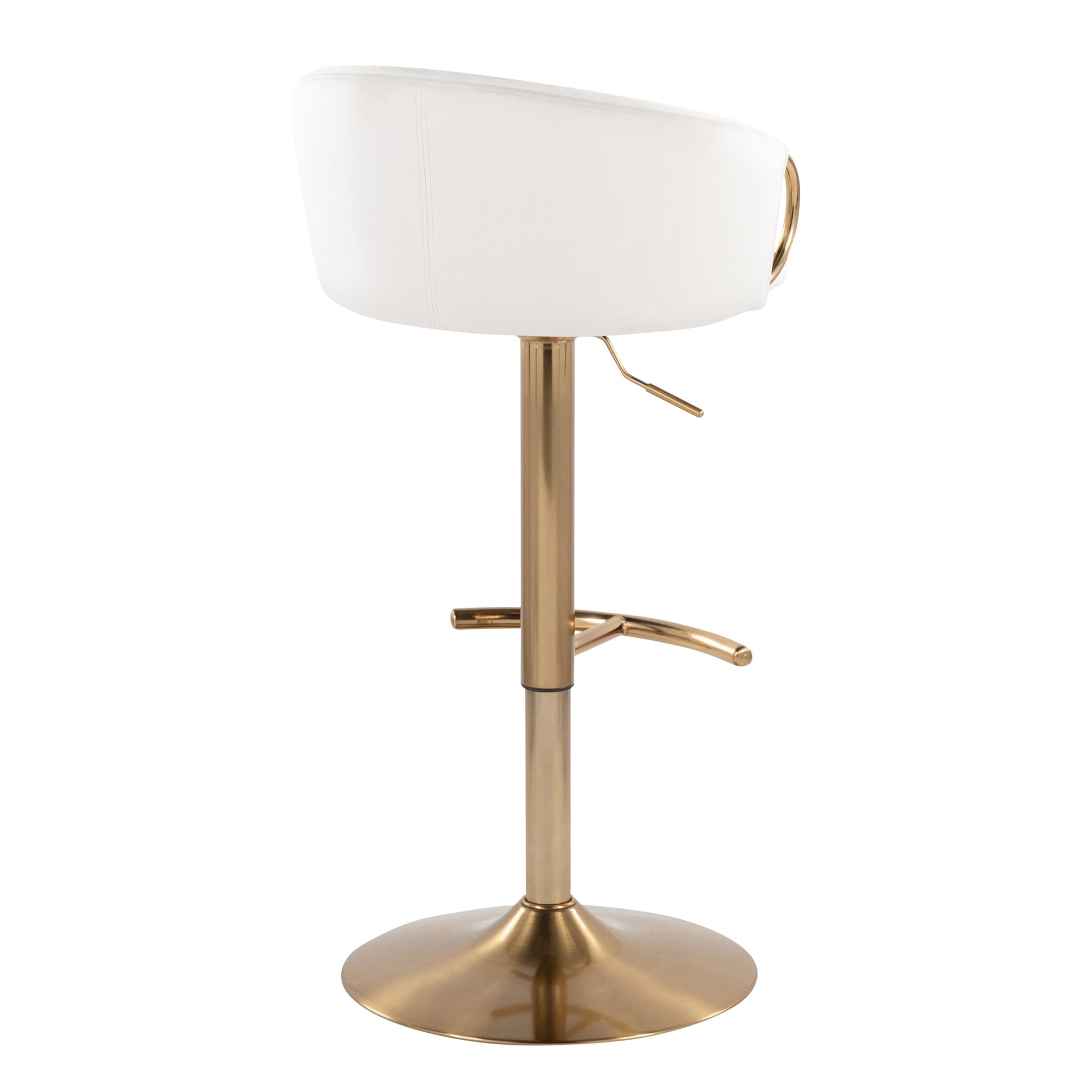 Claire Contemporary/Glam Adjustable Barstool with Swivel in Gold Metal and Cream Velvet with Rounded T Footrest by LumiSource - Set of 2