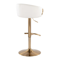 Claire Contemporary/Glam Adjustable Barstool with Swivel in Gold Metal and Cream Velvet with Rounded T Footrest by LumiSource - Set of 2