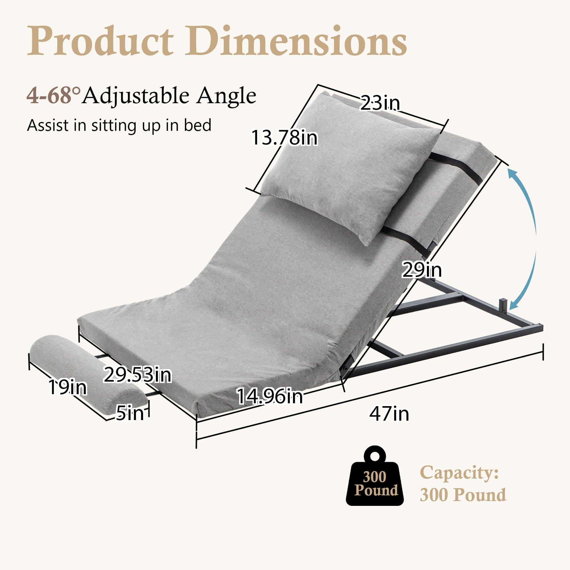 Electric Adjustable Bed Backrest - 300 lbs Weight Capacity, 4-68° Lift, Machine Washable Fabric - for Elderly, Pregnancy, Patients, Handicap Assistance - Fits Most Bed Frames