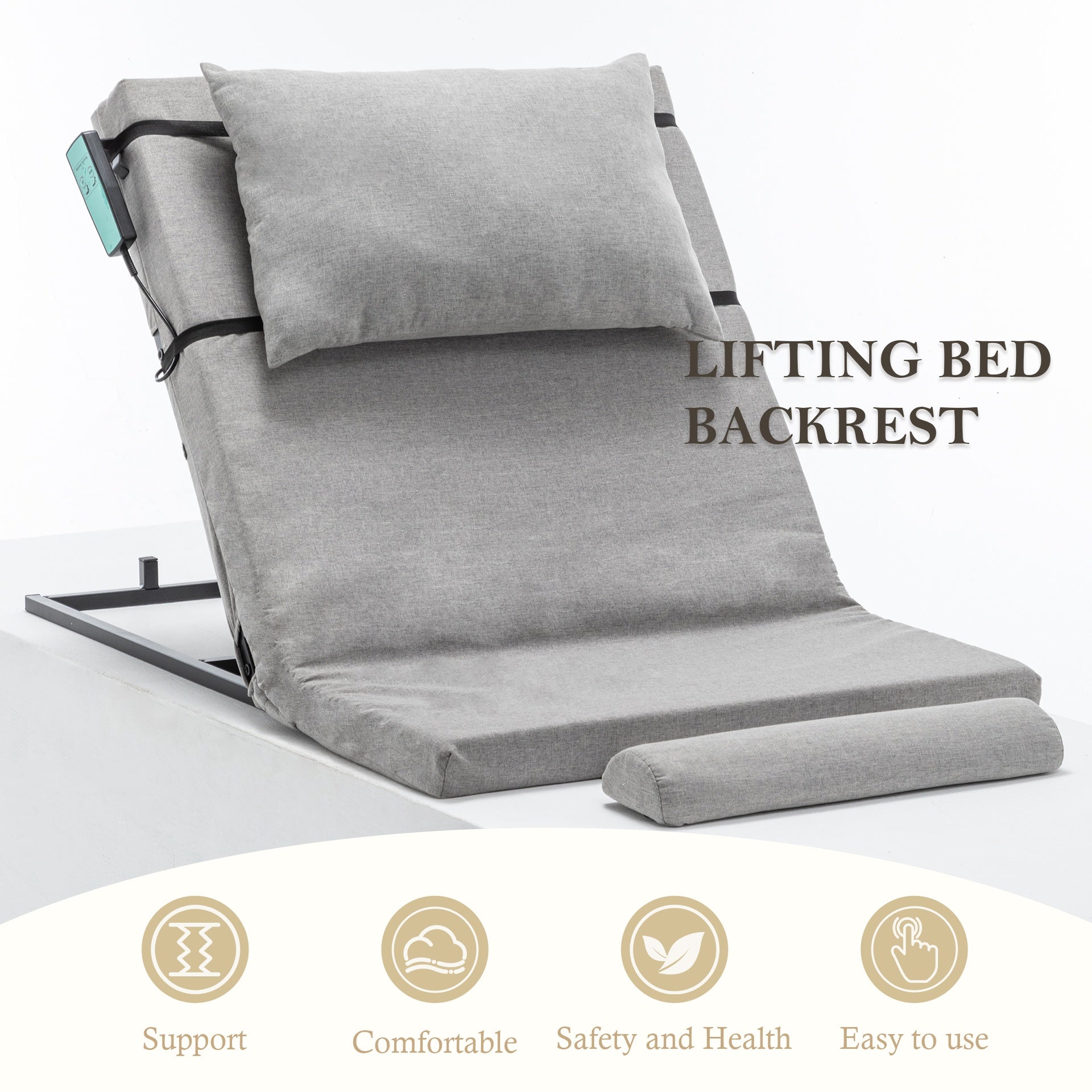 Electric Adjustable Bed Backrest - 300 lbs Weight Capacity, 4-68° Lift, Machine Washable Fabric - for Elderly, Pregnancy, Patients, Handicap Assistance - Fits Most Bed Frames