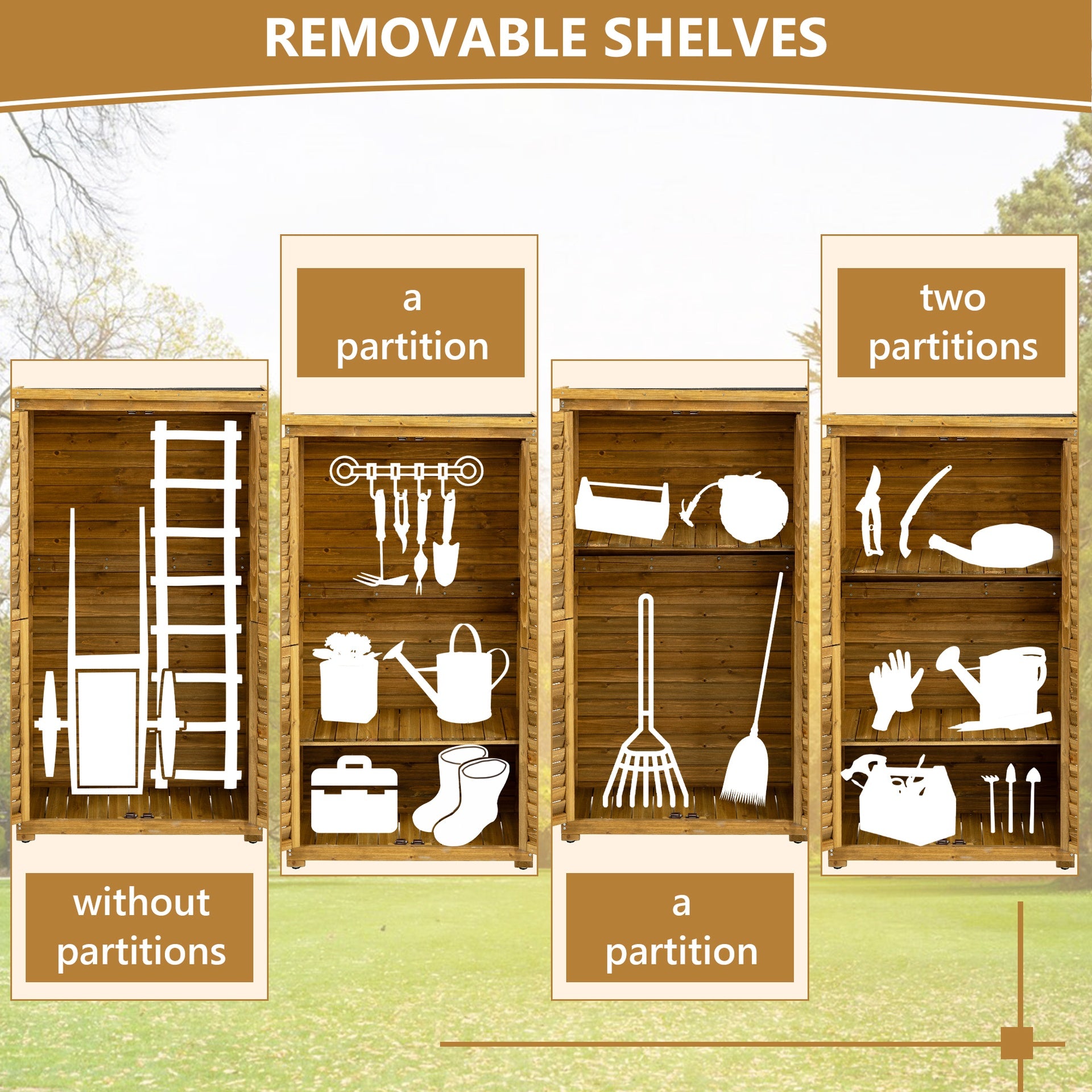 Outdoor Storage Cabinet, Wood Garden Shed, Pool Storage Shed with Lockable Door, Waterproof Roof and 2 Removable Shelves, Vertical Outside Storage Shed for Patio, Backyard and Lawn