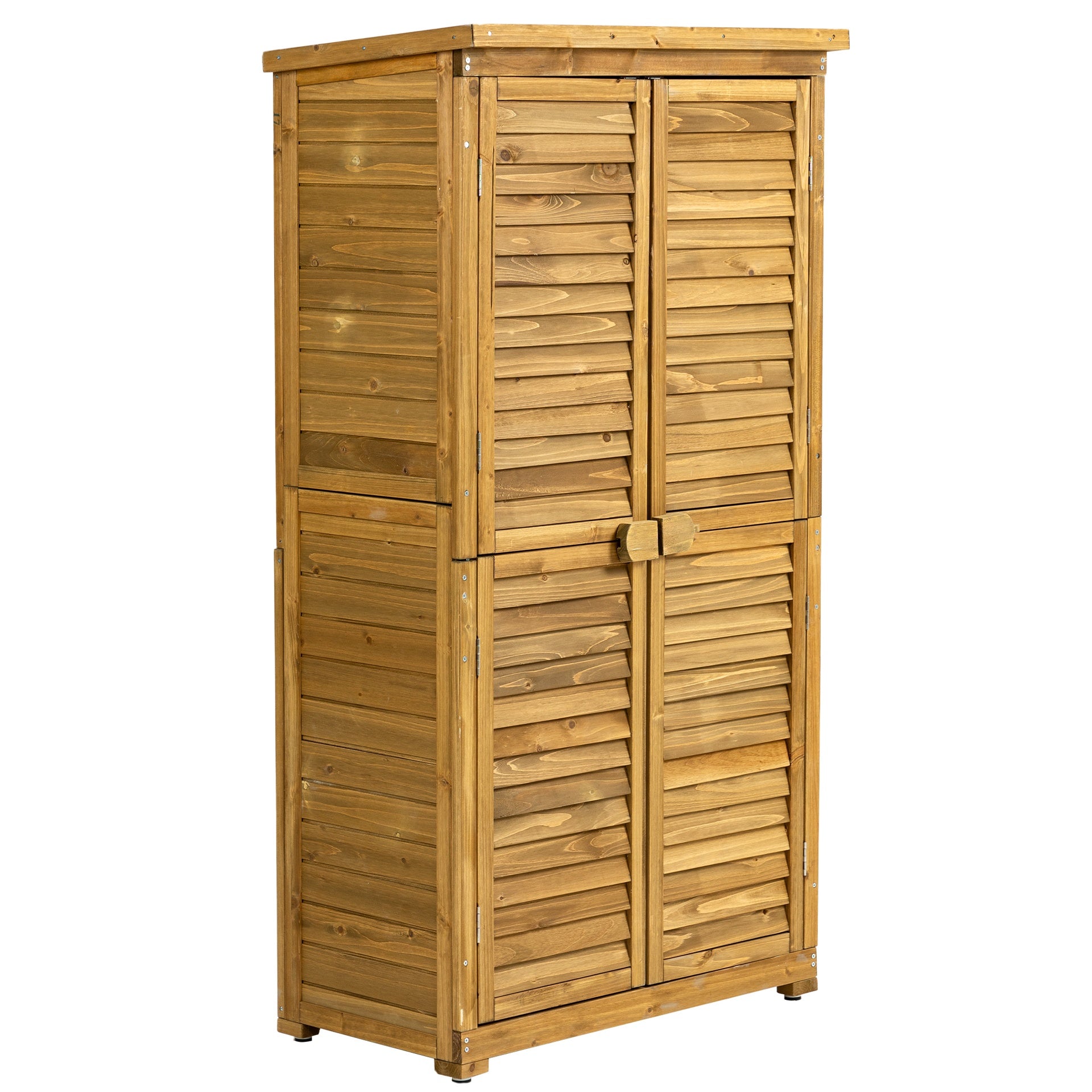 Outdoor Storage Cabinet, Wood Garden Shed, Pool Storage Shed with Lockable Door, Waterproof Roof and 2 Removable Shelves, Vertical Outside Storage Shed for Patio, Backyard and Lawn