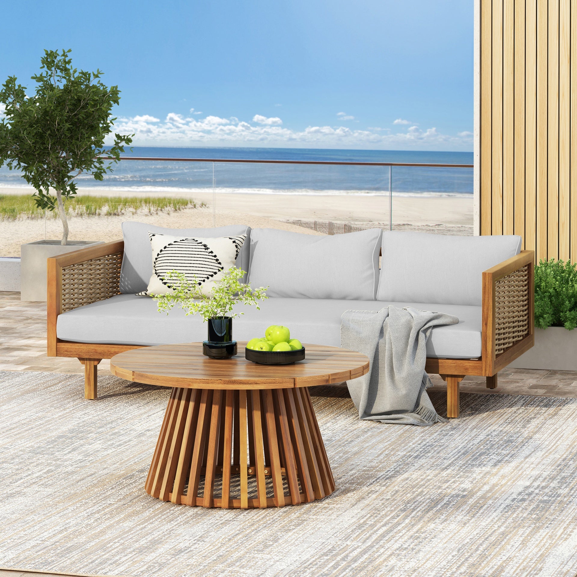 Wicker Patio Furniture Set Outdoor Rattan Sectional Sets Conversation Set - Weather-Resistant,  for Garden, Patio & Deck(with Water Resistant Thick Light Gray Cushions)
