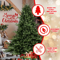Full-Shaped 7.5FT Christmas Tree with 2441 Tips – PE/PVC Mixed Needles, Wide Base for Large Spaces, Hinged Structure for Easy Setup, Metal Stand for Strong Support*